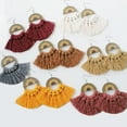 thumbnail image 4 of Boho Geometric Wood Round Macrame Fringe Tassel Statement Bohemia Women Earrings, 4 of 9