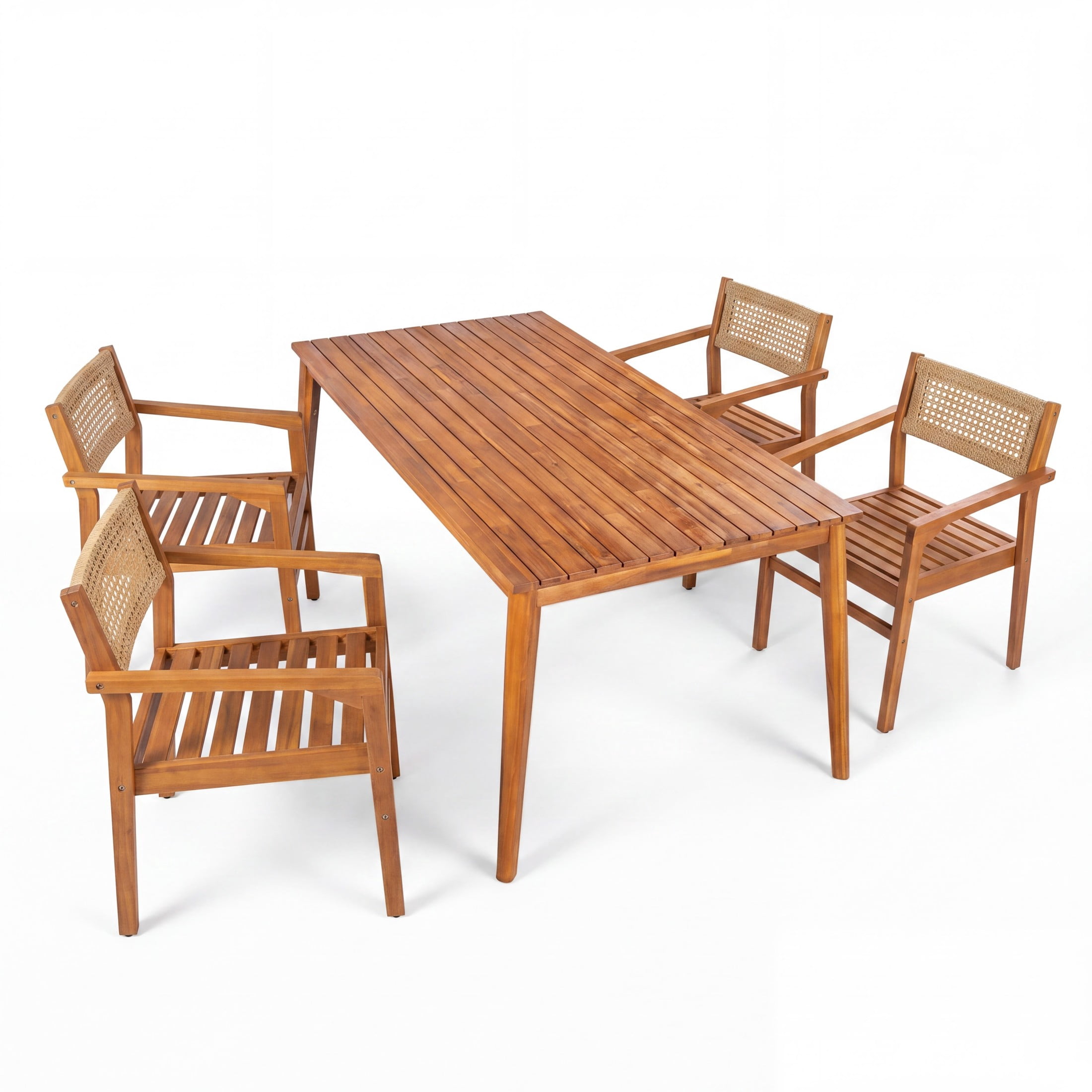 Christopher Knight Home 5-Piece Outdoor Dining Set, 70.8" Wood Table with Wicker Back Chairs, Teak