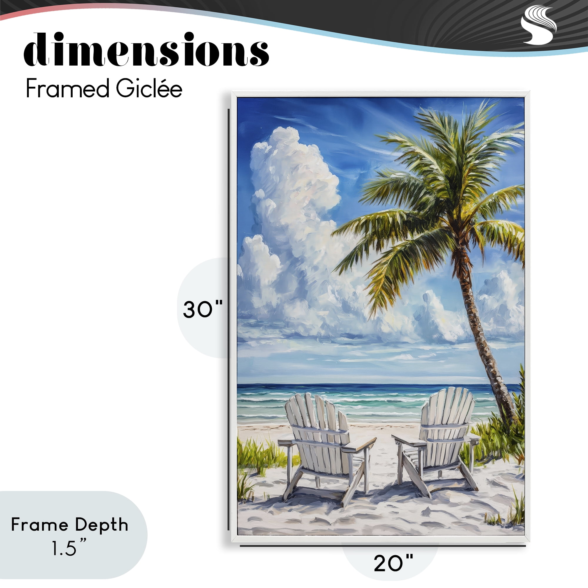 Stupell Industries Clouded Beach with Looming Palm White Framed Giclee Art, design by Petal Prints Design