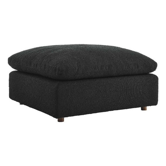 Pemberly Row Upholstered Boucle Fabric & Solid Wood Ottoman in Black