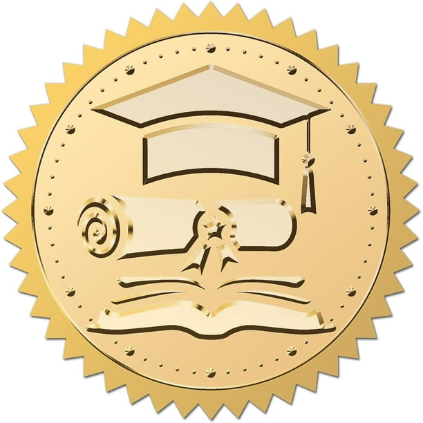 Sellos de certificado de graduación de 2" con lámina dorada, pegatinas en relieve, libro de 100 piezas, etiquetas autoadhesivas para premios de diploma, borde dentado para graduaciones, sobres,