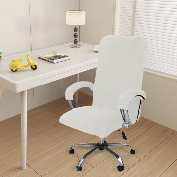 Nvzi-a Velvet Office Chair Cover with Arm Covers Stretch Computer Desk Chair Covers Universal Swivel Chair Covers Gaming Chair Covers,White(L)