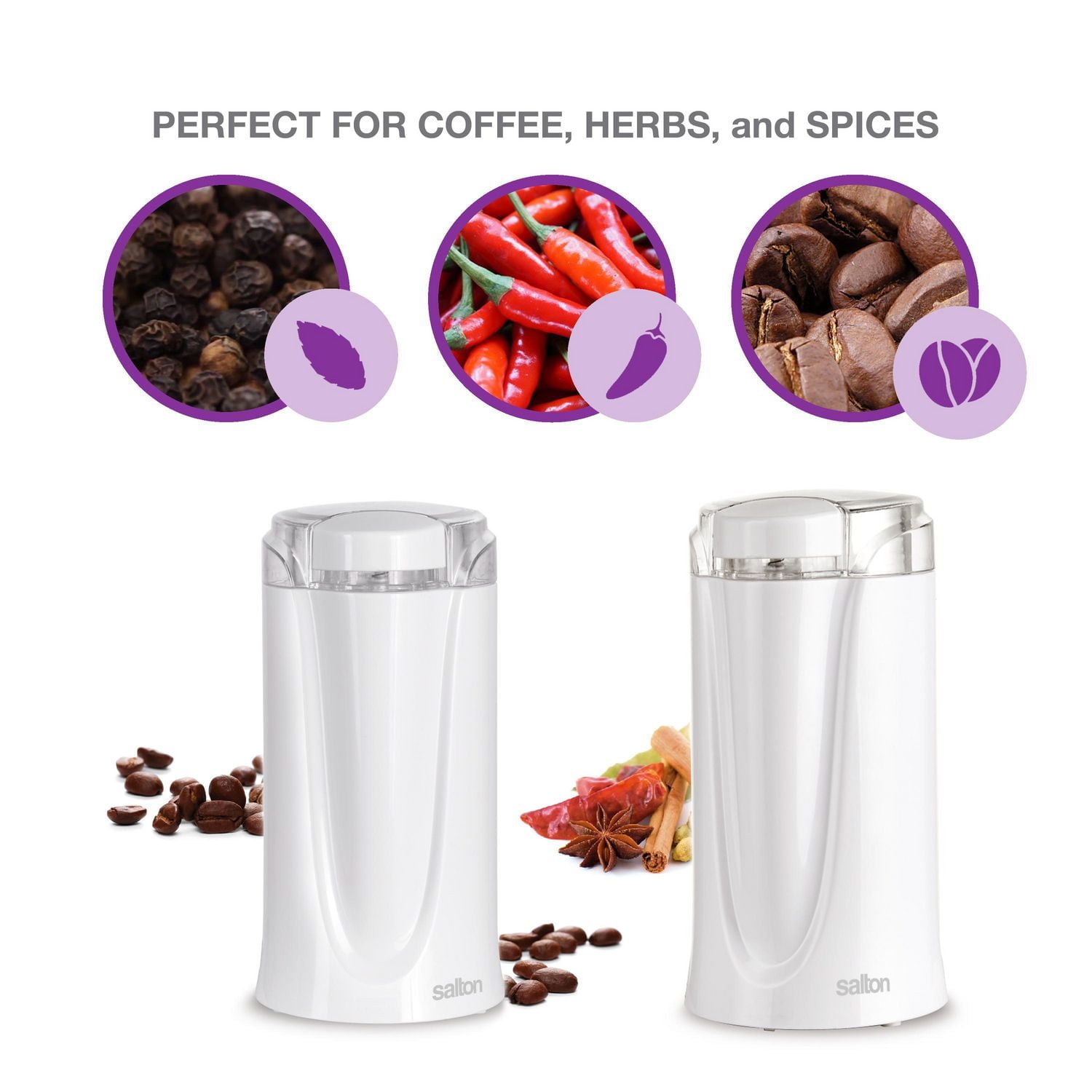Salton Coffee, Spice & Herb Electric Grinder - White, CG1990WH