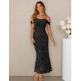 thumbnail image 3 of Merokeety Womens Summer Dresses Off The Shoulder Spaghetti Strap Floral Mesh Formal Party Maxi Dress Black m, 3 of 4