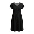 thumbnail image 4 of UPPADA Womens V Neck Midi Dress Button Down Short Sleeve Knee Length Dress Elastic Waist Swing Dresses Casual A Line Dresses with Pockets Black,XXL, 4 of 7