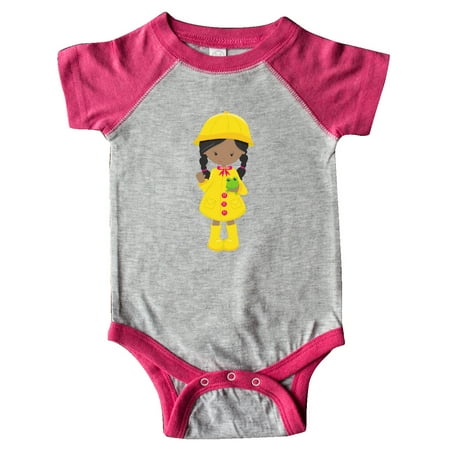

Inktastic African American Girl Yellow Raincoat Frog Gift Baby Girl Bodysuit