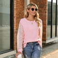 thumbnail image 2 of SWSMCLT Women's Long Sleeve Blouse Soft Crewneck Sweat Shirt Sweatshirt Knit Fashion Fall Sheer Spring Home Winter Pink 3X-Large, 2 of 5