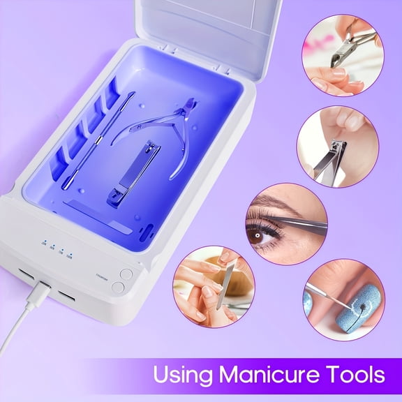 Nail Tool Sterilizer with Blue Light - Portable USB Sterilizing Box | For Manicure Tools, Tweezers, Tattoo Kits, Scissors, Jewelry, Phone, Watch, Keys