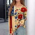 thumbnail image 4 of Women’s Long Sleeve Crewneck Top with Flag and Floral Print Casual Pullover Soft Lightweight Knit Sweater for Daily Wear Red S, 4 of 5