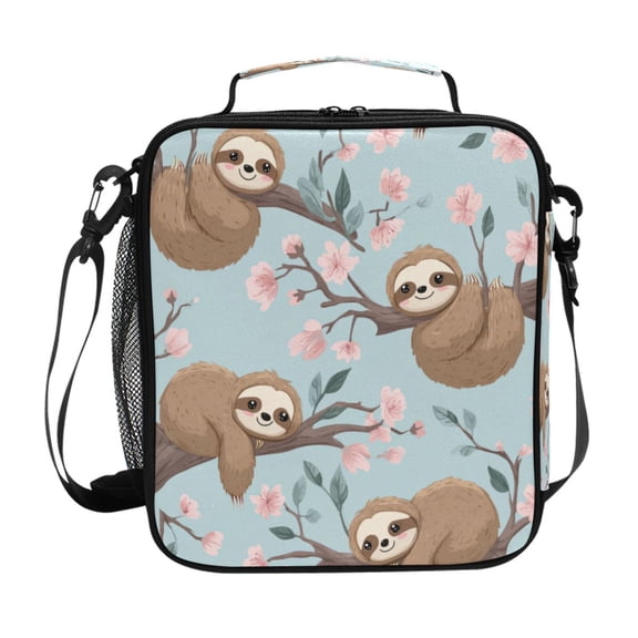 10.5X9.5in Square Insulated Lunch Bag Leak-proof Lunch Box for Outdoor Work Picnic Cute Cartoon Sloth