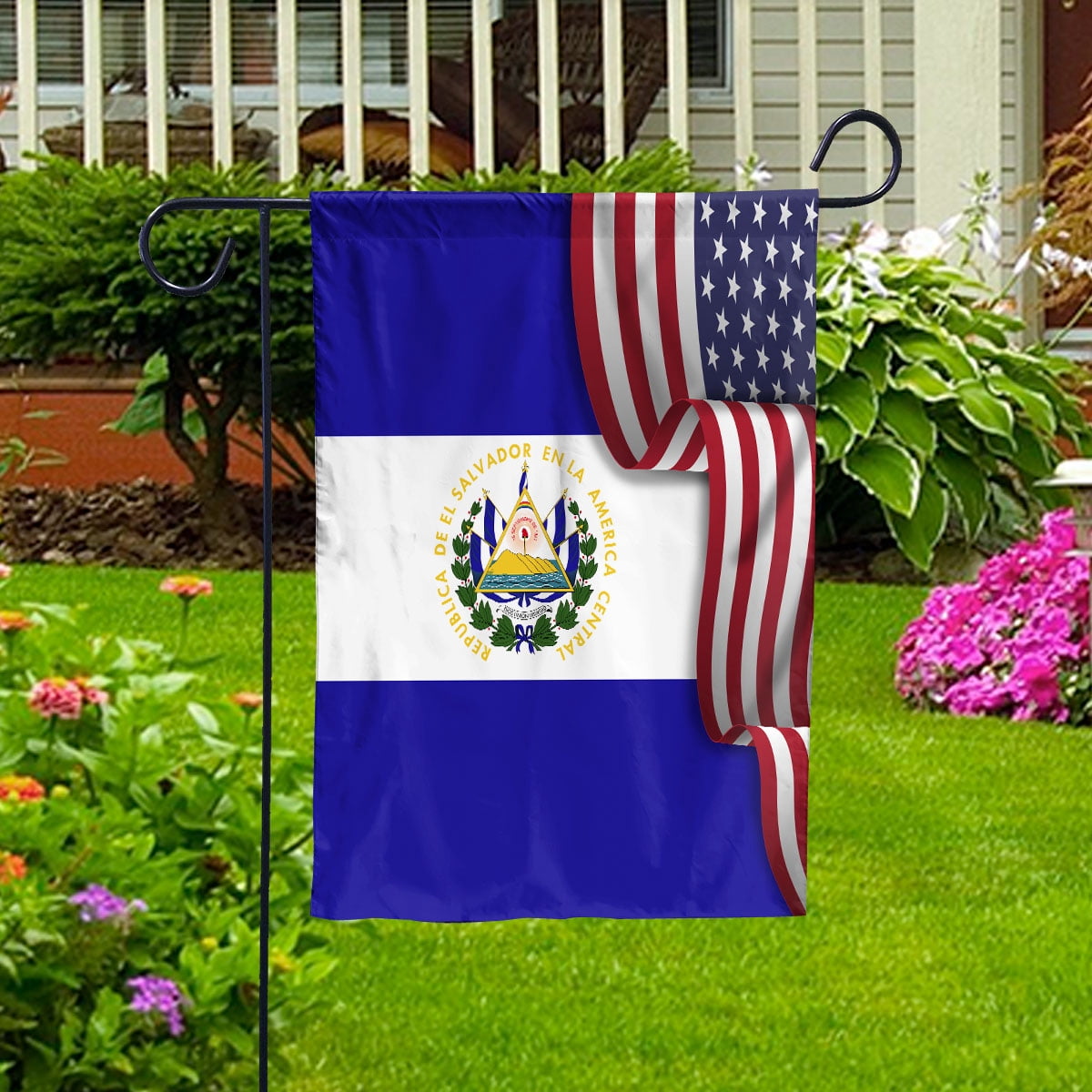 Flag Waving American Flag El Salvadorian El Salvador U.S.A Friendship Patriotic Proud Garden Flag, Double-Sided Decorative Outdoor Flag, Patriotic Polyester Yard Flag 12 x 18 in
