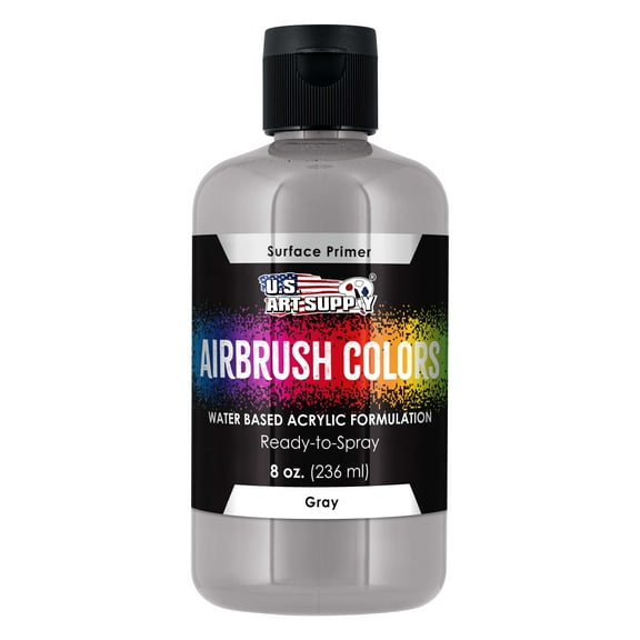 U.S Art Supply Gray Surface Primer Airbrush Paint, 8 oz - Ready-To-Spray, Water-Based Acrylic Polyurethane - Artist Multi-Surface Priming, Plastic, Metal, Canvas, Wood - Craft, Hobby Model Modeling