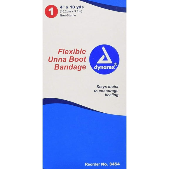 Dynarex Flexible Unna Boot Bandage, Zinc Oxide, 4 Inches x 10 Yards