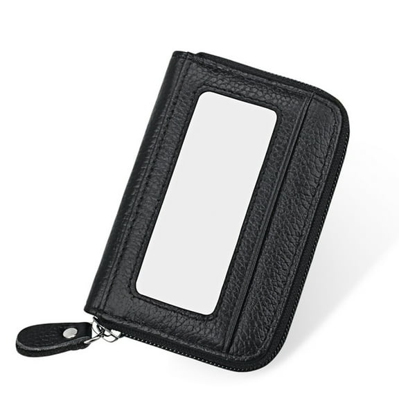 Small Leather Wallet for Women, Women's Zip Purse, RFID Blocking Credit Card Holder Wallet, Multi card holder sleeve, 11.5*7.5cm - black