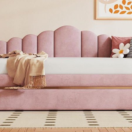 Dual-Seat Upholstered Sofa Bed with Wheels & USB Charging Ports - Velvet Fabric, Spring-Free Mattress, Pink