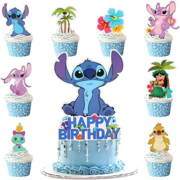 Kit Arche Guirlande Kawaii Stitch 2025 Bannières Rouges et Vertes Topper de Gâteau pour Décorations de Fête d'Anniversaire de Noël