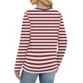 thumbnail image 5 of Nokdvo Women's Sweatshirts Fall Winter Striped Round Neck Pullover Long Sleeve Casual Loose Fitting T Shirts,Wine 2XL, 5 of 5