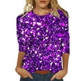 thumbnail image 1 of Tiweut Hauts Décontractés pour Femmes Mode Manches 3/4 à Sequins Col Rond Coupe Ample T-Shirts pour Femme Violet, 1 of 4