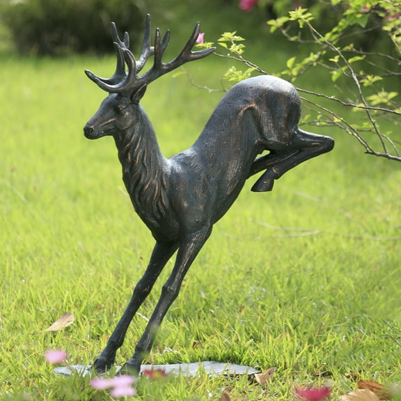 SPI Landing Stag Garden Sculpture 35.5" x 28" x 11" 22 lbs. Aluminum