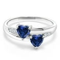thumbnail image 2 of Gem Stone King 1.30 Cttw Blue Created Sapphire and White Lab Grown Diamond Ring for Women | 925 Sterling Silver | 5MM Heart Shape | Wedding Engagement Anniversary Promise Ring for Women | Size 7, 2 of 5