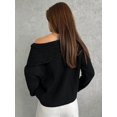 thumbnail image 4 of Women Off Shoulder Sweater Top Long Sleeve Knitted Pullover Casual Loose Oversized Trendy Vintage Knitwear Tops Black M, 4 of 6