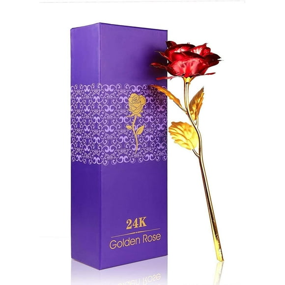 24k rose gold plated flower with box, romantic gift for mother's day, love lasts forever, golden and red