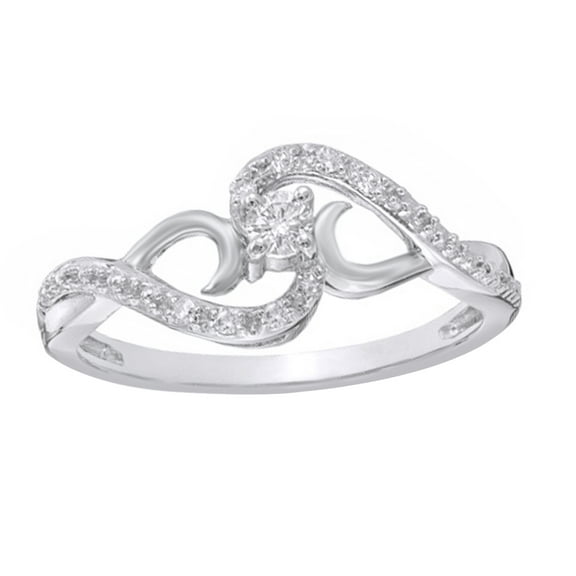 Round Cut White Natural Diamond Flowing Bypass Promise Ring in 10k White Gold (0.12 Cttw)