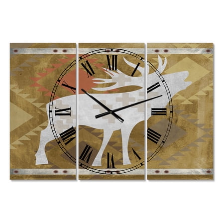 Designart 'Patterned Howling White Moose' Oversized Traditional Wall Clock