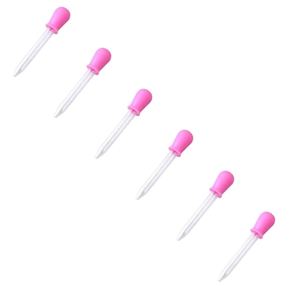 PPKVUFD 5ml Liquid Droppers Medicine Silicone and Plastic Pipettes Eye Dropper with Bulb Tip for Candy Molds (6 Pack, Pink）