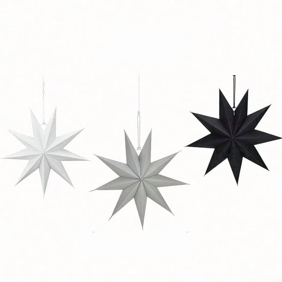 3 Pcs 3D Paper Star Decorations - 11.81" Hanging Star Ornaments for Ceiling, Window, Christmas, Wedding, Party Decor - White, Grey, Black (30cm)