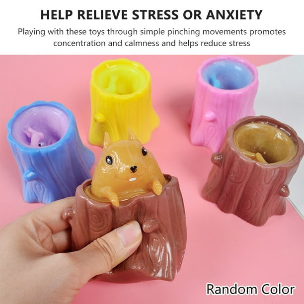 Taza de ardilla para apretar, taza de ardilla, juguete para aliviar el estrés, soporte para bolígrafo telescópico en miniatura, regalos para juegos raros, juguete de descompresión Muyoka Juguetes