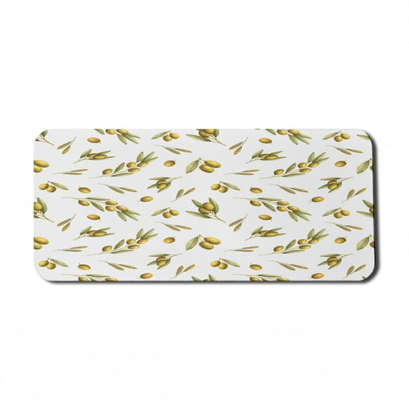 Leaf Computer Mouse Pad, Mediterranean Watercolor Branches and Leaves of Olives with Nature Art Print, Rectangle Non-Slip Rubber Mousepad X-Large, 35" x 15", Green Yellow Olive, by Ambesonne