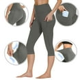 thumbnail image 5 of Kvture Capri Leggings for Women with Pockets Tummy Control Butt Lifting Yoga Pants High Waisted Stretch Workout Running Leggings Dark Gray L, 5 of 9