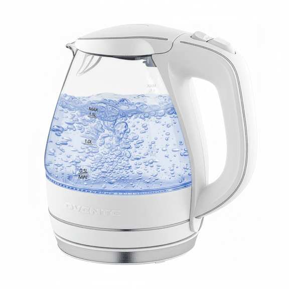 Ovente 1.5L BPA-Free Glass Electric Kettle, Fast Heating with Auto Shut-Off and Boil-Dry Protection, Cordless, LED Light Indicator (KG83)