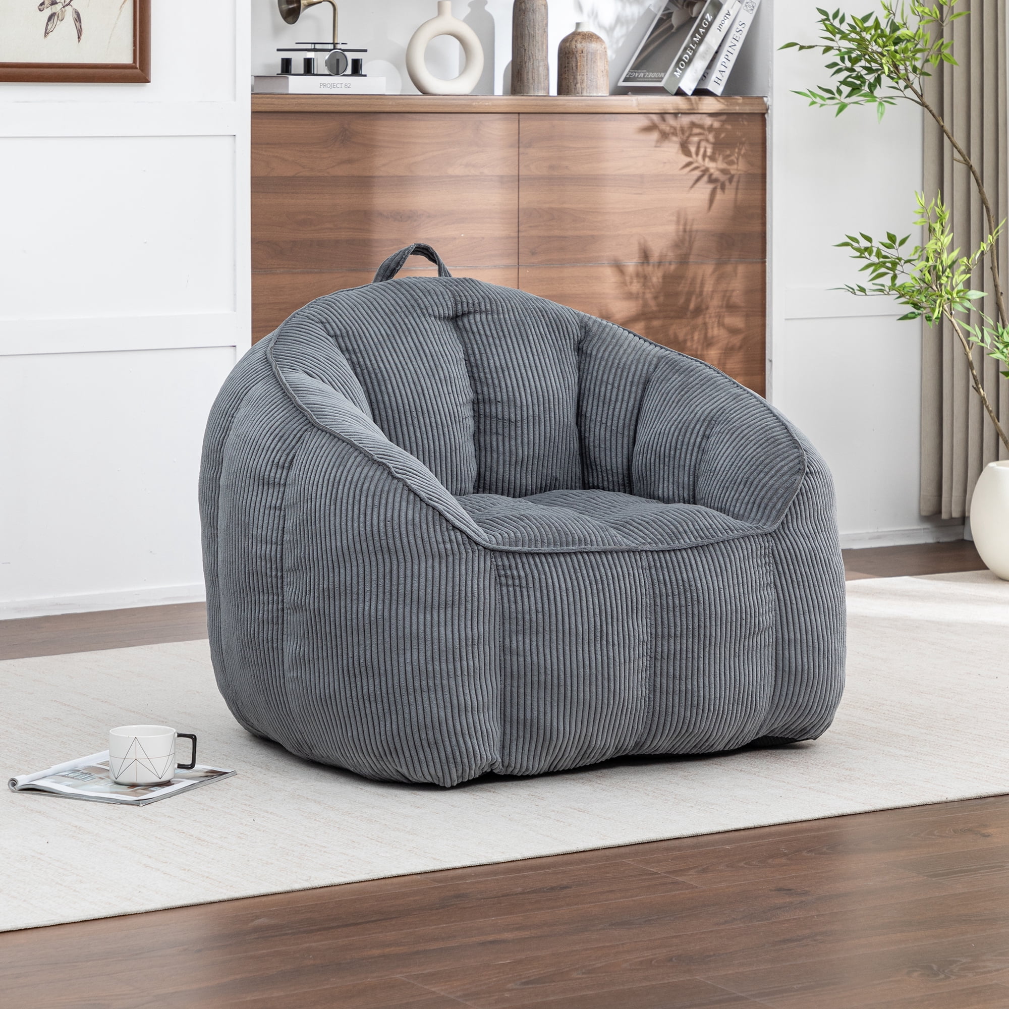 Jopath Giant Bean Bag Chair Sofa for Adults Teens,Comfy Corduroy Large Bean Bag Chairs with Fillings,High Elasticity Lazy Sofa for Bedroom Living Room,Dark Gray