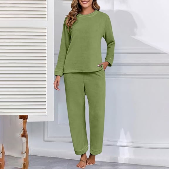Delayuji Women's Pajamas Sets Winter Soft Fleece Warm Pajamas Set Flannel Pajamas Sets Loungewear Sleepwear Winter Outfits