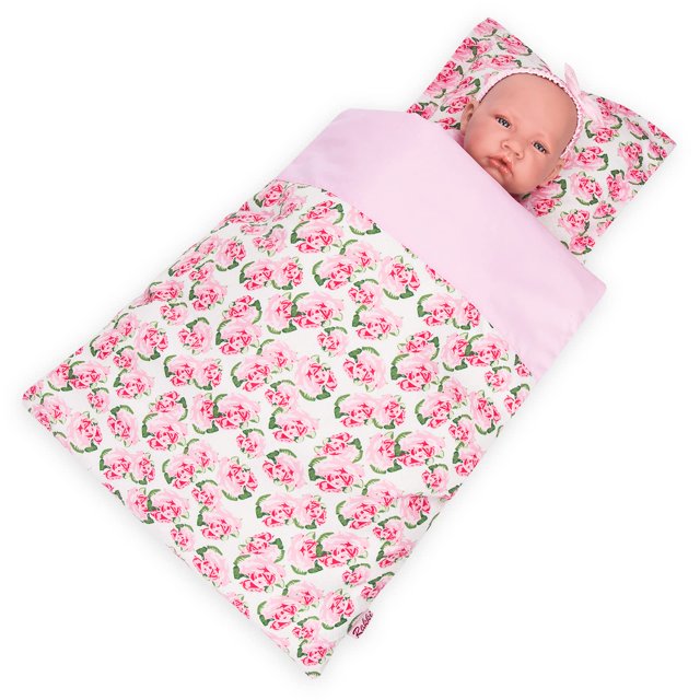Juego de ropa de cama para muñecas Rakki Dolli con estampado reversible y edredón