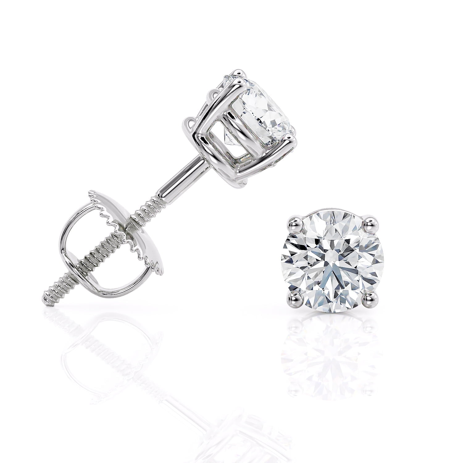 IGI Certified 0.5 carat Lab Grown Diamond Stud Earrings in 14k White Gold (1/2 cttw. D - E Color) 4-Prong Basket. Secure Screw Back by Beverly Hills Jewelers