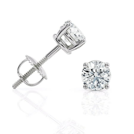 IGI Certified 0.5 carat Lab Grown Diamond Stud Earrings in 14k White Gold (1/2 cttw. D - E Color) 4-Prong Basket. Secure Screw Back by Beverly Hills Jewelers