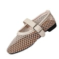 thumbnail image 2 of Miluxas Women's Mesh Ballet Flats Round Toe Fishnet Ballerina Flats Buckle Strap Mary Jane Ballet Flats for Parties or Casual Dress Shoes White 8.5(42), 2 of 9