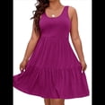 thumbnail image 1 of Vestidos de Verano para Mujer, de Gran Tamaño, con Hombros Descubiertos, Lisos, Sin Mangas, con Volantes en el Bajo, Vestidos Cortos con , , Rojo, XXXL, 1 of 7