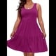 thumbnail image 1 of Vestidos de Verano para Mujer, de Gran Tamaño, con Hombros Descubiertos, Lisos, Sin Mangas, con Volantes en el Bajo, Vestidos Cortos con , y Rojo, Talla 5XL, 1 of 7