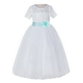 thumbnail image 2 of Ekidsbridal Girl Pageant Flower Girl Dress - White Lace Short Sleeve with Bow Sash LG2T-A (Size: 2-12), 2 of 3
