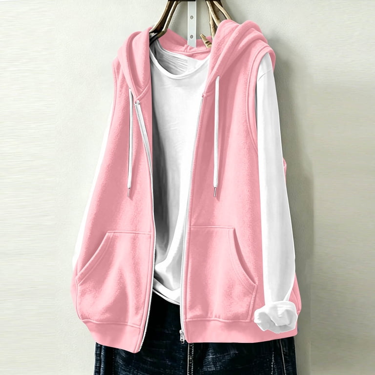Hxshgdsn Womens Sleeveless Cardigan Jacket Zip Up Hoodie Vest