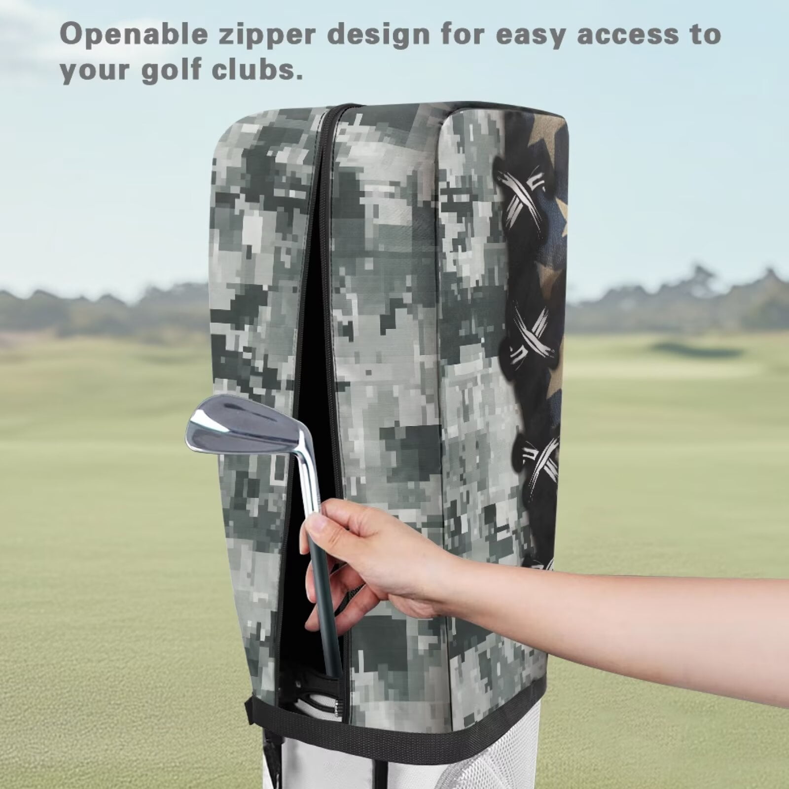 Chririnla American Flag Golf Bag Cover Hood Waterproof Dustproof Heavy Duty Camouflage Rain Cover for Golf Bag Foldable Removable Protective Your Golf Gear from Dust Rain Sun