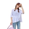 thumbnail image 3 of Camiseta casual de mujer con cuello redondo, media manga, blusa suelta irregular para chica superior Monstrate AP001742-09, 3 of 7