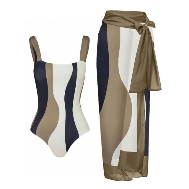 Traje de baño de bikini de una pieza para mujer, falda de gasa con protector solar conservador, traje de baño de aguas termales para vacaciones en la playa
