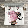 thumbnail image 3 of Ambesonne Tale Quilted Bedspread Set 3 Pcs, Fantasy Floral Dressed Lady, Queen Size, Multicolor, 3 of 3