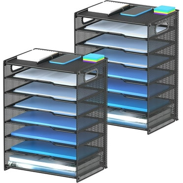 2-Pack 8 Tier Paper Organizer Letter Tray, Mesh Desk File Organizer with Shelves and Sorter, Black