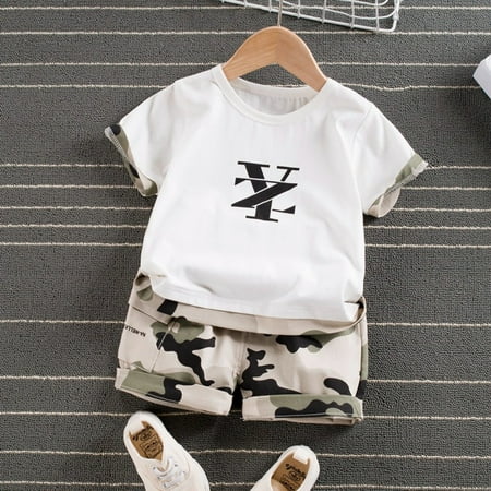 

Journey Toddler Boy Fashion Clothes Kids Summer Cotton Outfits Short Sleeve T-Shirt Sets For Children(White 80cm)